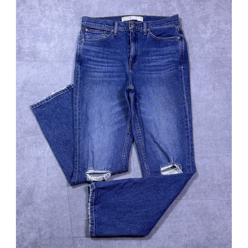 AYR Jeans Womens 28x27 Highrise Slim Straight Distressed USA Modern Refined